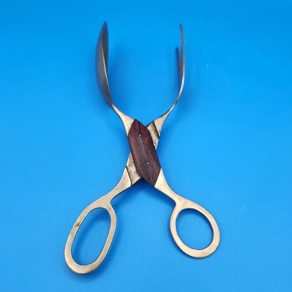 MCM Vintage Scissor Style Brass & Rosewood Salad Tongs Detachable Design